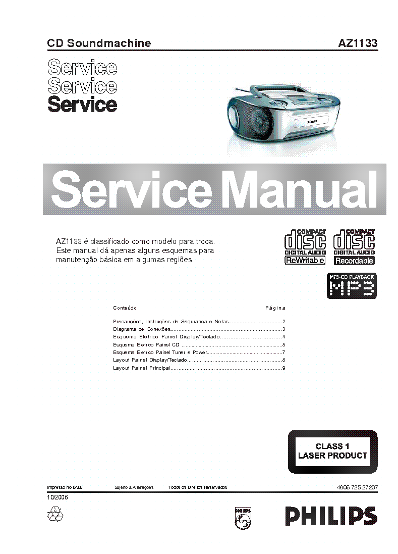 PHILIPS AZ1133 SM service manual (1st page)