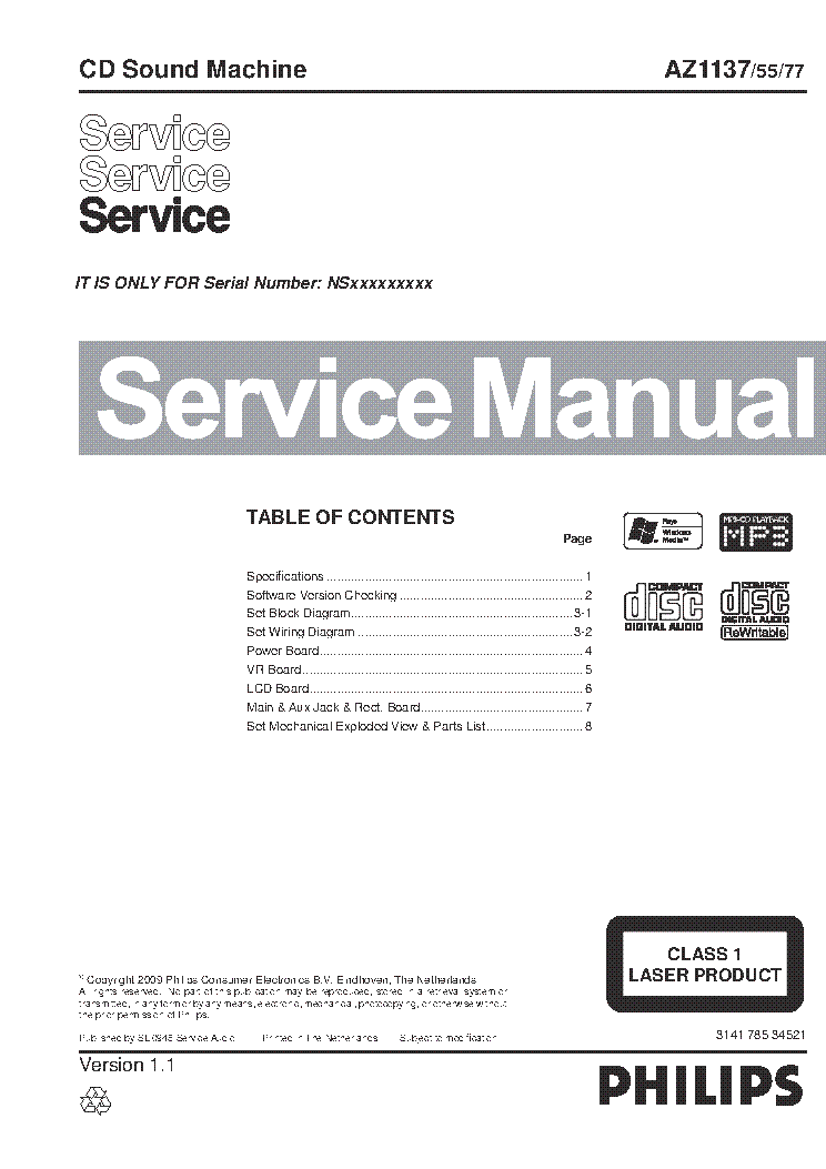 PHILIPS AZ1137 FULL SM service manual (1st page)