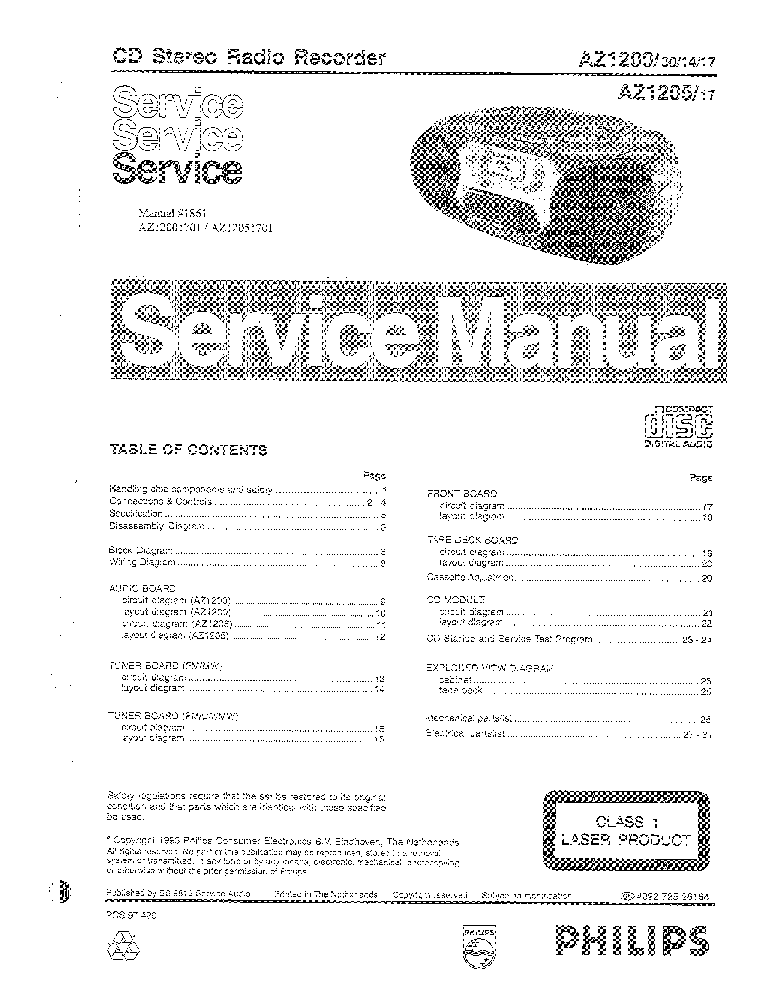 PHILIPS AZ1200 AZ1205 service manual (1st page)