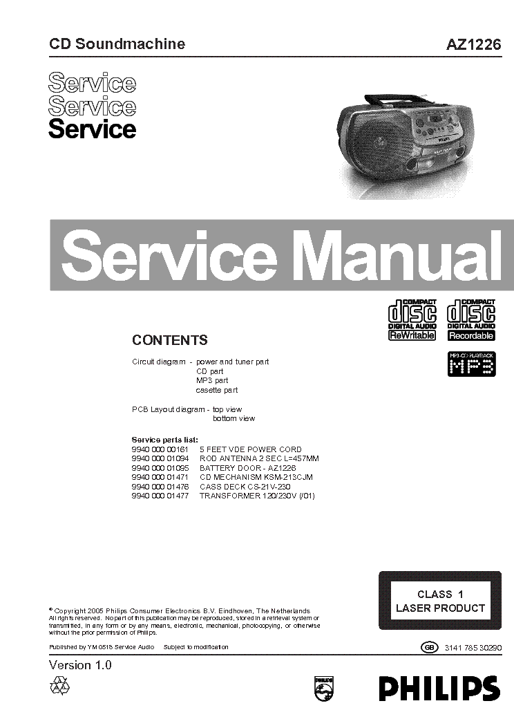 PHILIPS AZ1226 1 SM service manual (1st page)