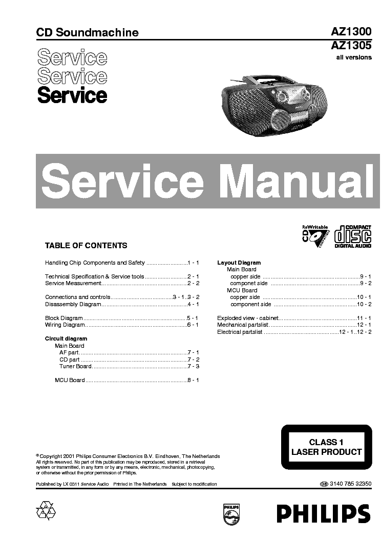 PHILIPS AZ1300 AZ1305 service manual (1st page)