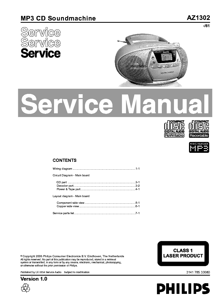 PHILIPS AZ1302 service manual (1st page)