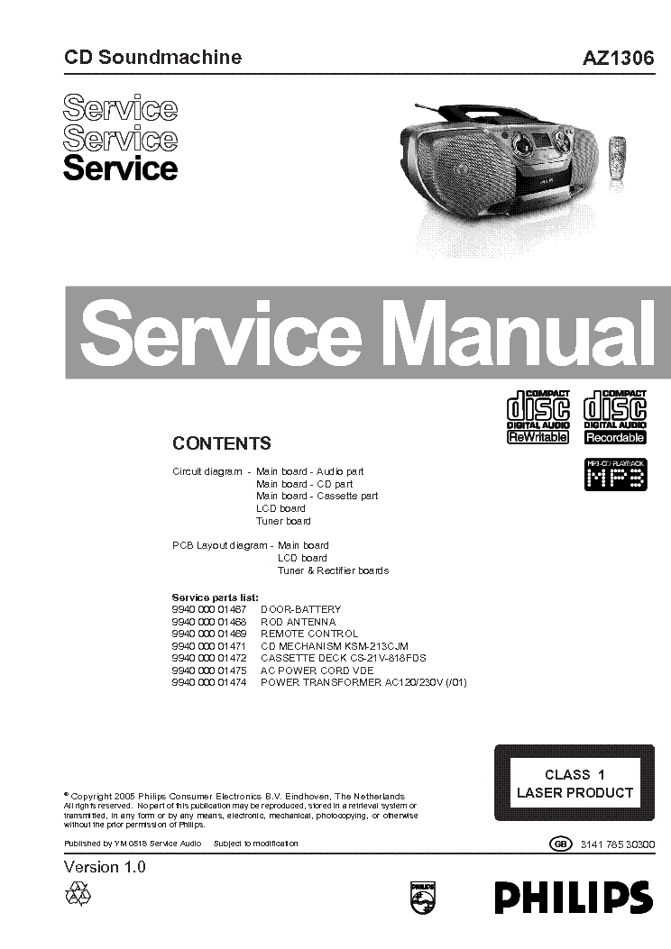 PHILIPS AZ1306 service manual (1st page)