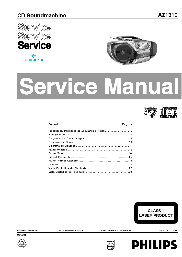 PHILIPS AZ1310 SM service manual (1st page)