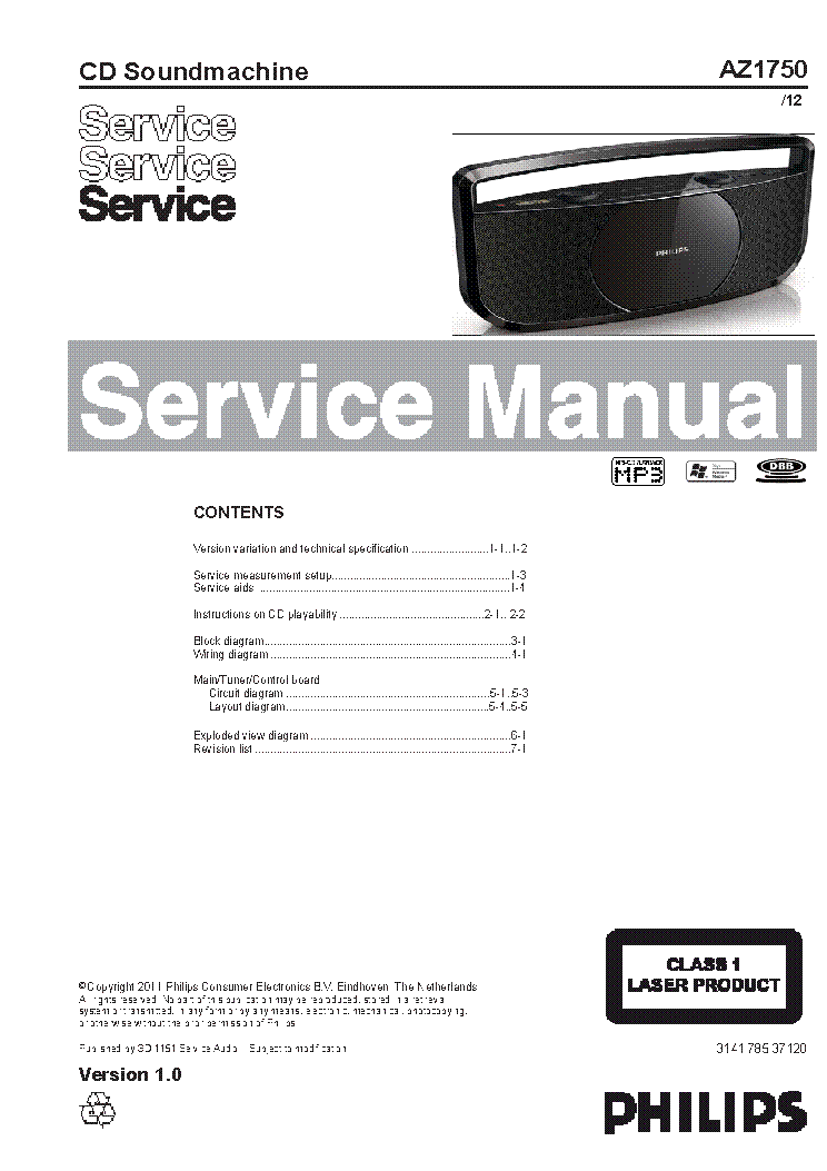 PHILIPS AZ1750 12 service manual (1st page)