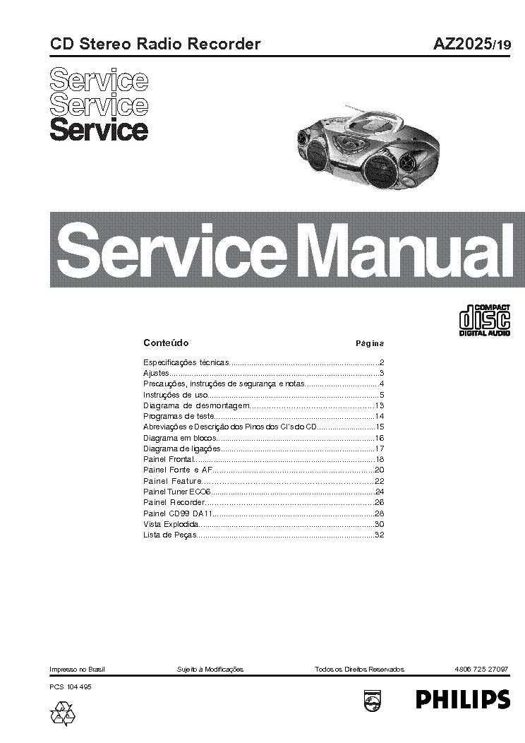 PHILIPS AZ2025-19 SM service manual (1st page)