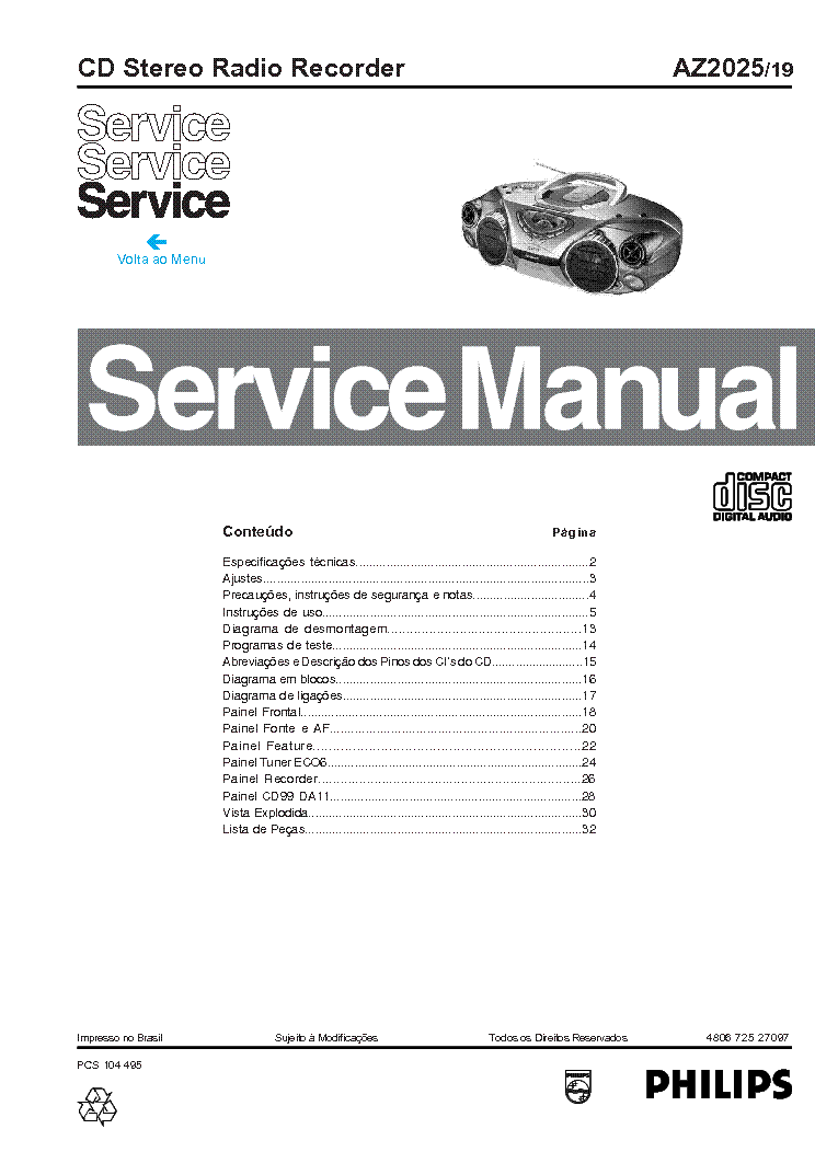 PHILIPS AZ2025 480672527097 service manual (1st page)