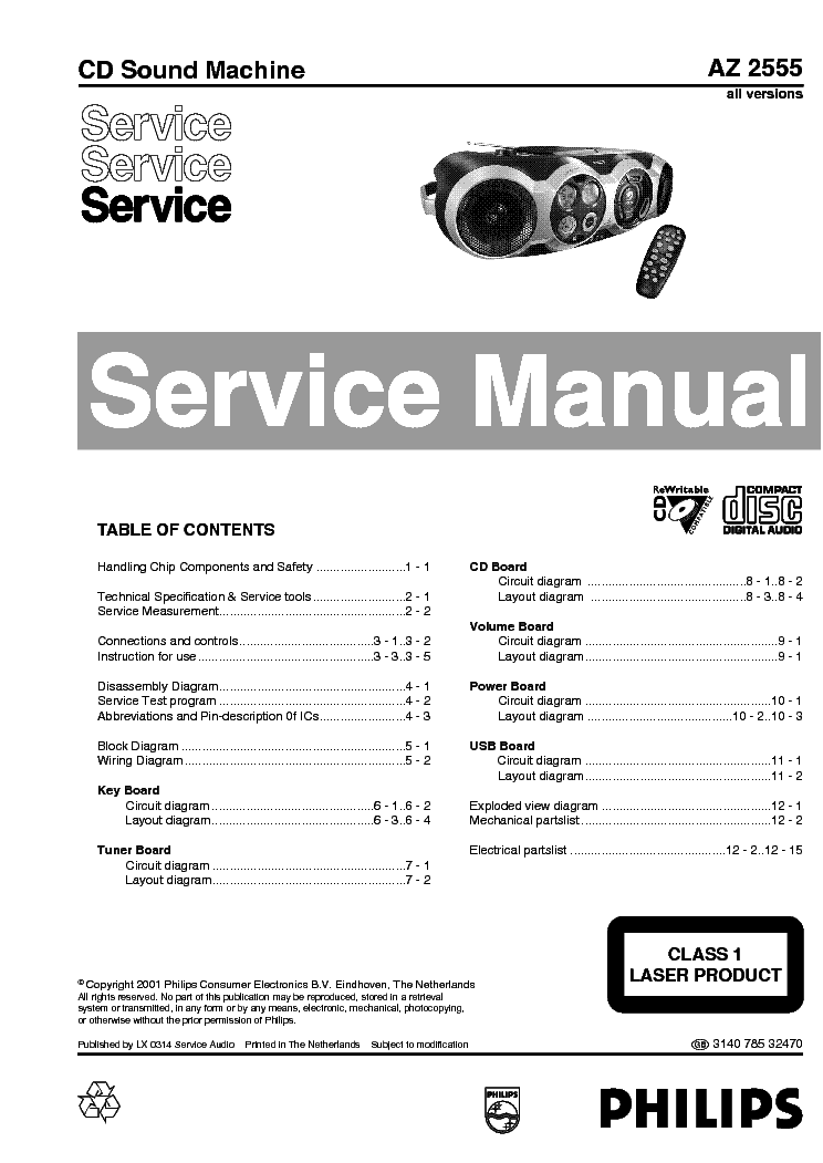 PHILIPS AZ2555 service manual (1st page)