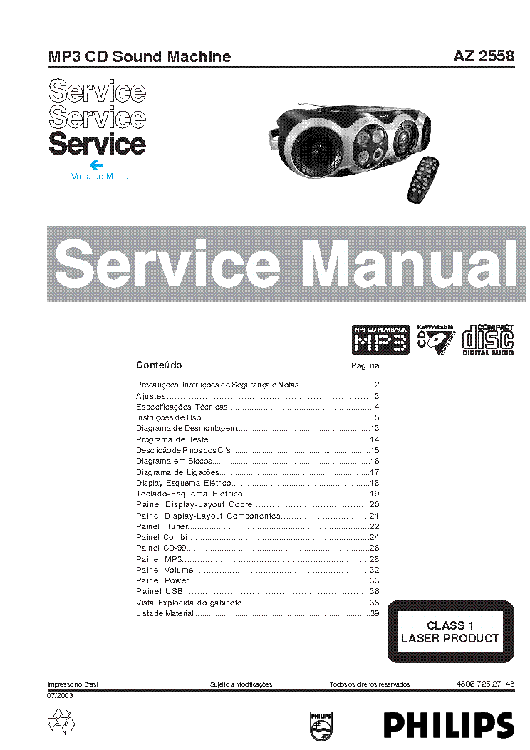 PHILIPS AZ2558 service manual (1st page)