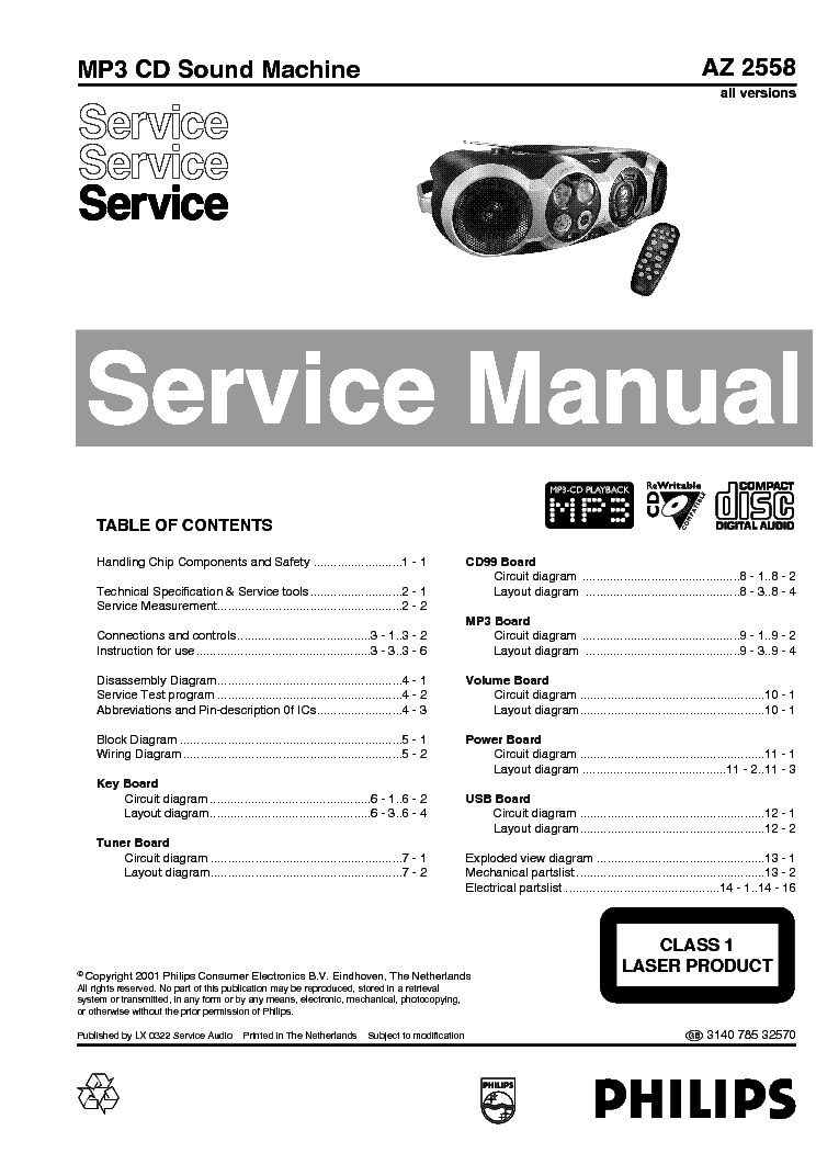 PHILIPS AZ2558 CD SOUND MACHINE SM service manual (1st page)