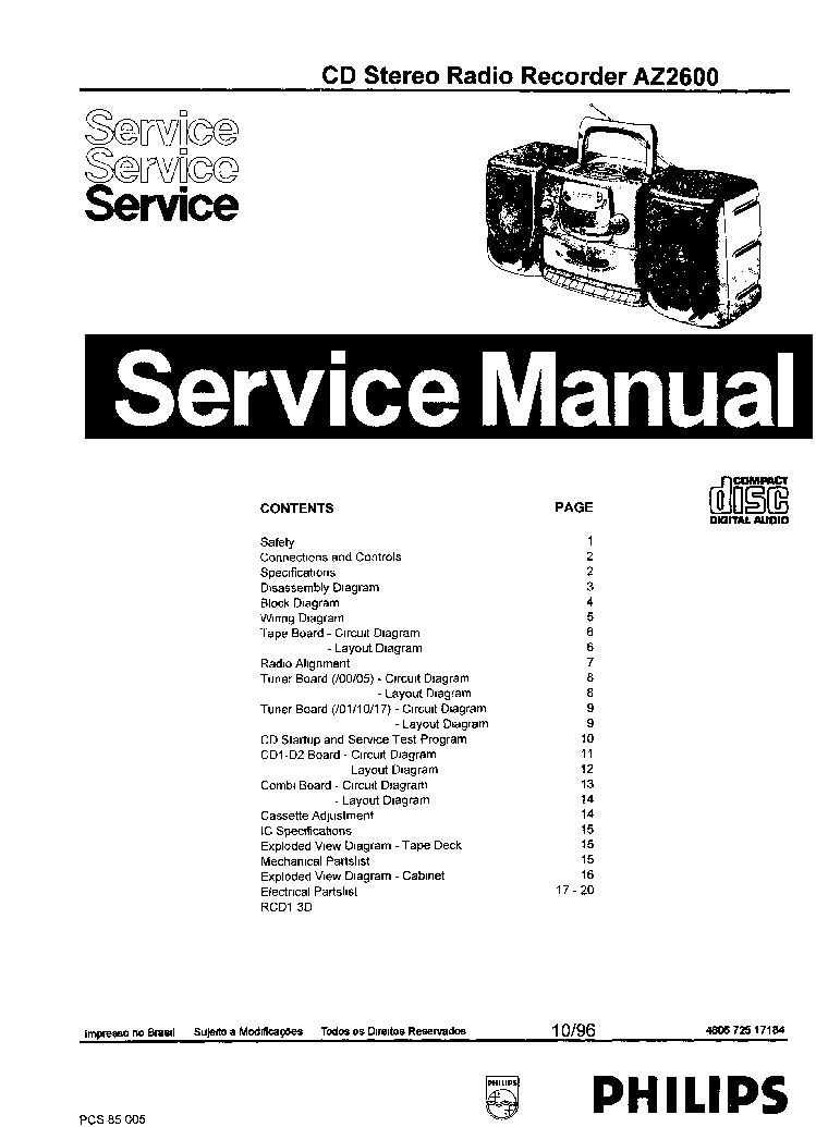 PHILIPS AZ2600 SCH service manual (1st page)