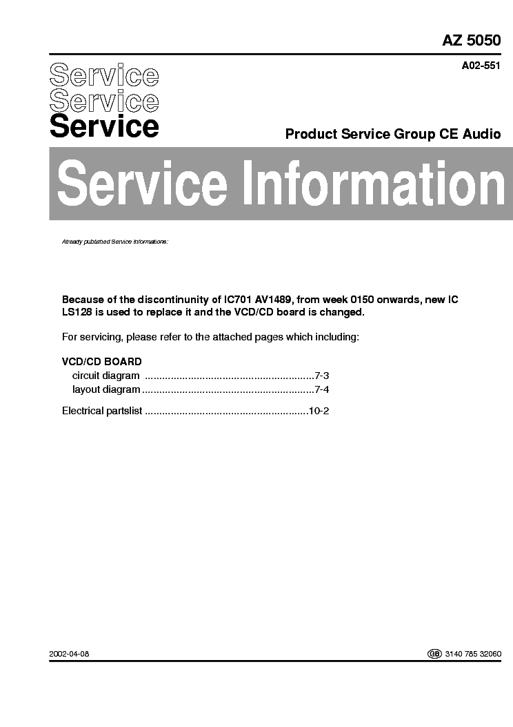 PHILIPS AZ5050 PARTS SCH service manual (1st page)