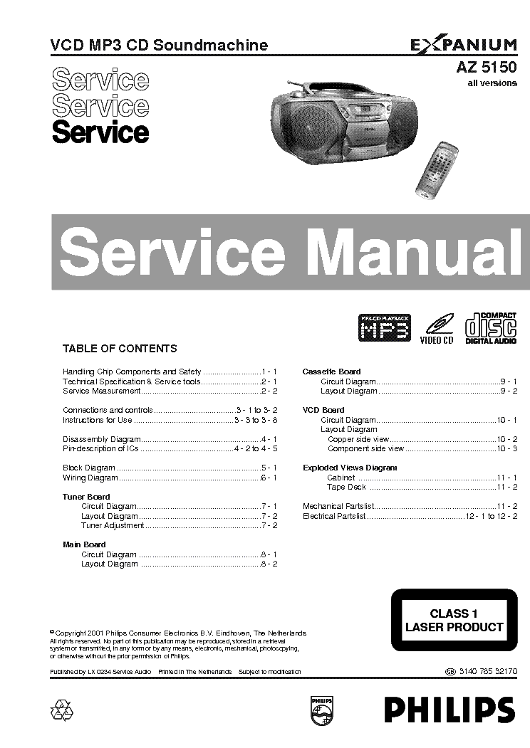 PHILIPS AZ5150 SM service manual (1st page)