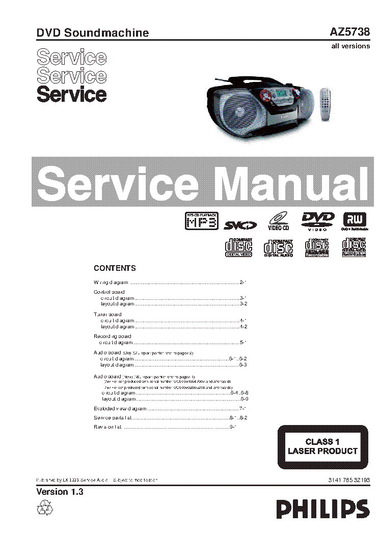 PHILIPS AZ5738 VER.1.3 SM service manual (1st page)