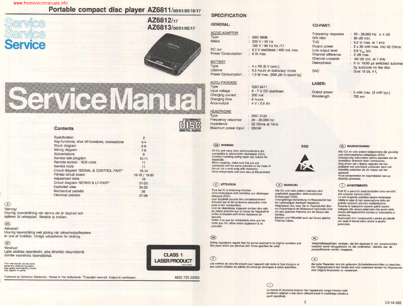 PHILIPS AZ6811 AZ6812 AZ6813 SM service manual (1st page)