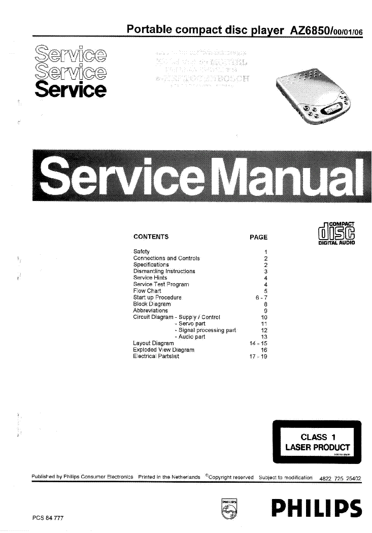 PHILIPS AZ6850 SM service manual (1st page)