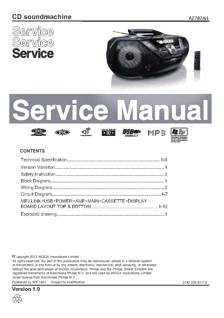 PHILIPS AZ787-61 VER.1.0 service manual (1st page)