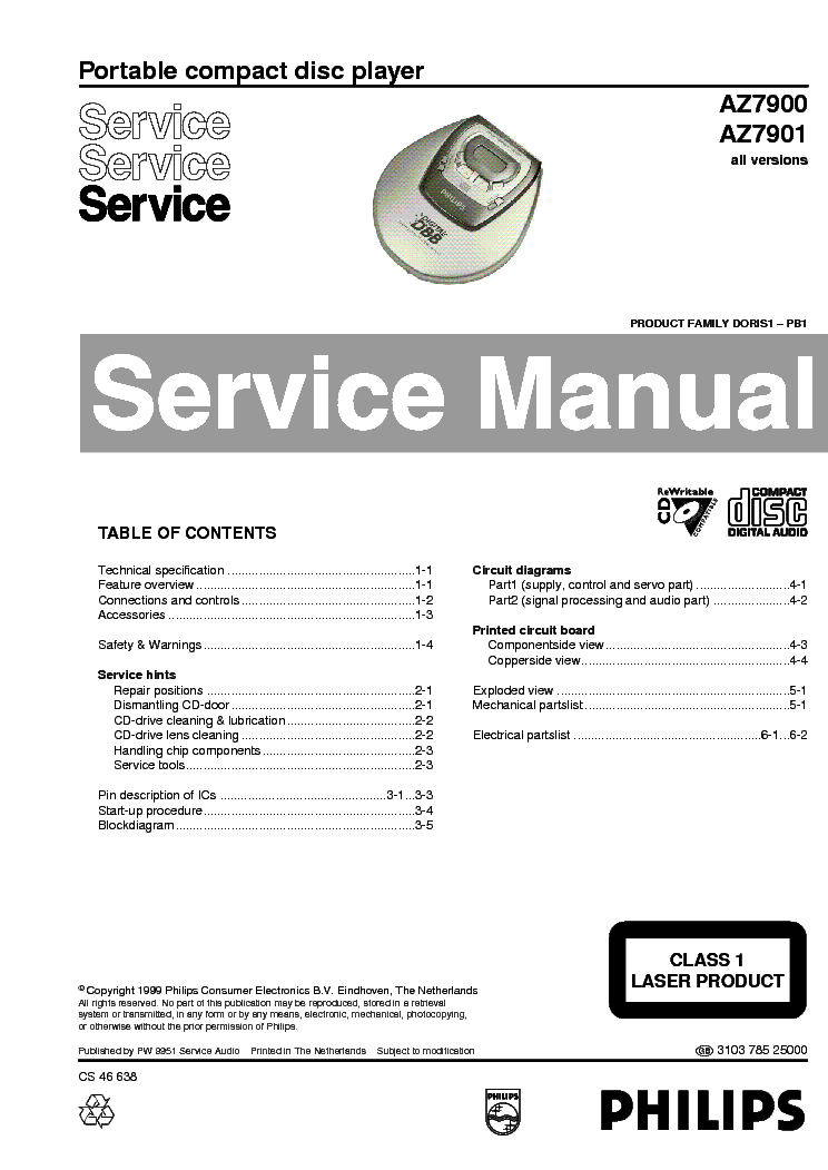 PHILIPS AZ7900 AZ7901 SM service manual (1st page)