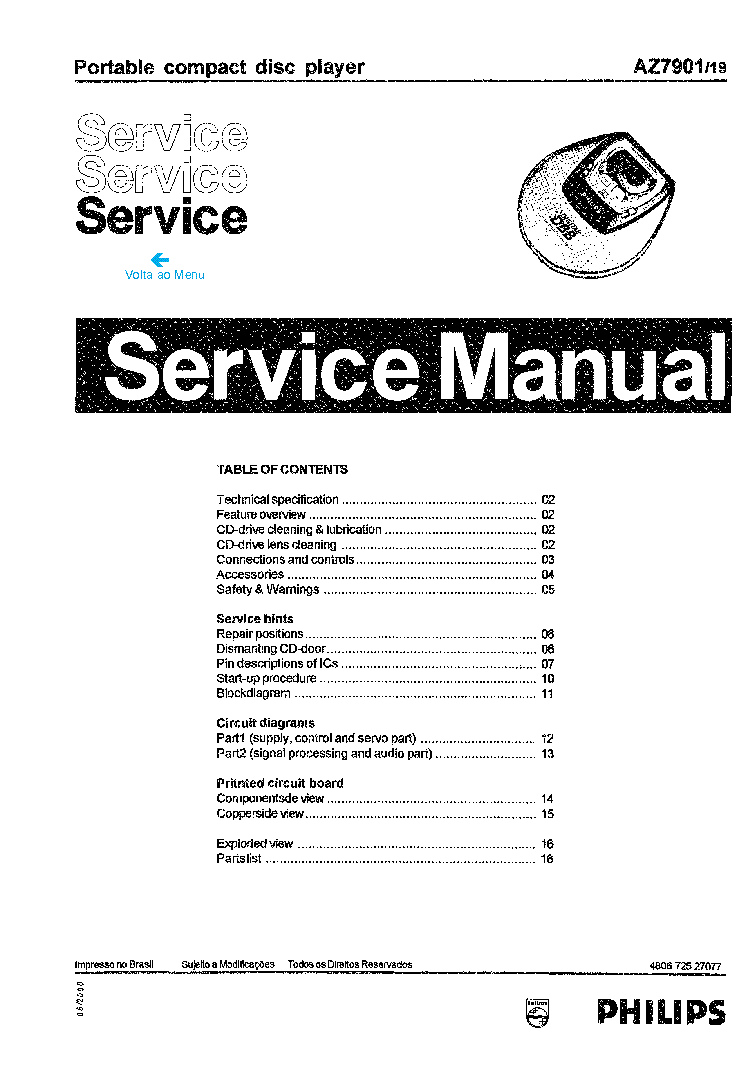 PHILIPS AZ7901-19 PORTABLE CD PLAYER SM service manual (1st page)