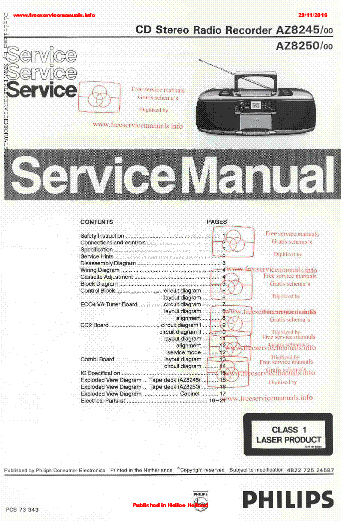 PHILIPS AZ8245 AZ8250 SM service manual (1st page)