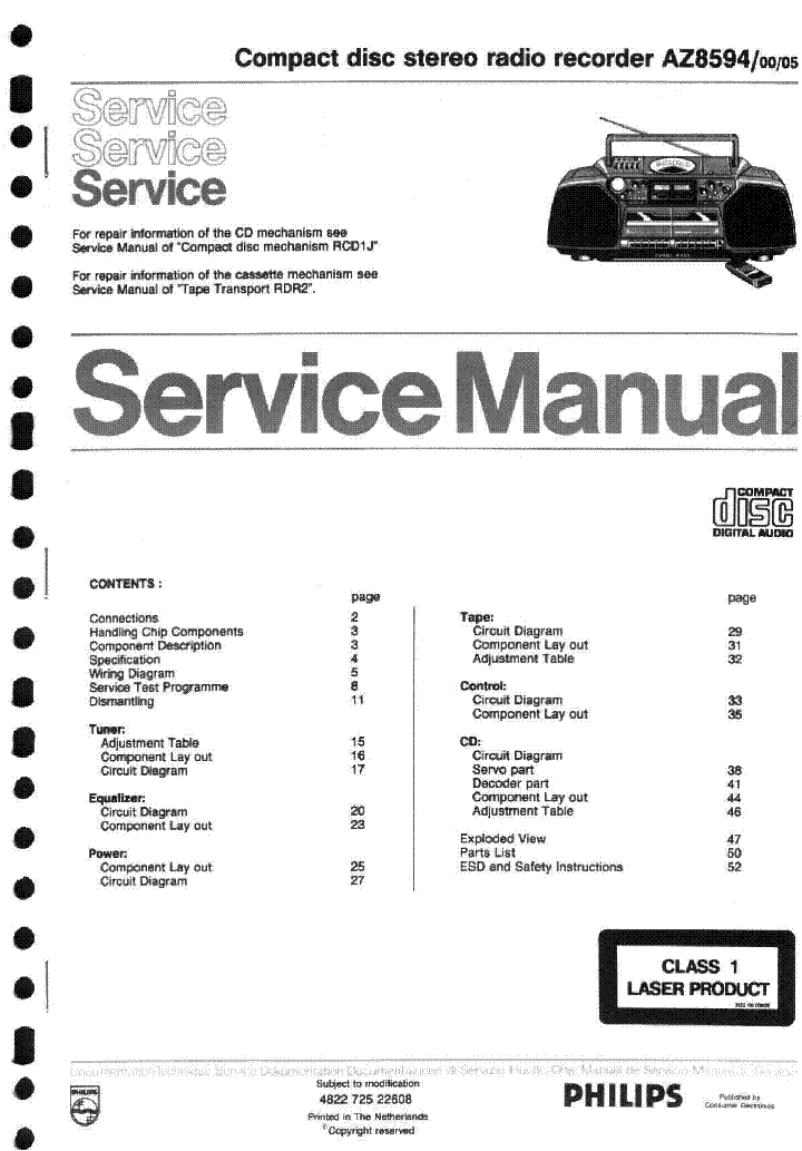 PHILIPS AZ8594 service manual (1st page)