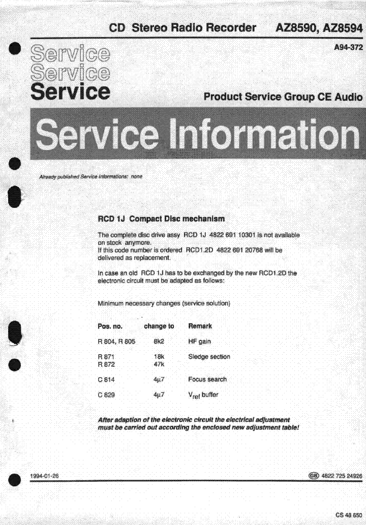 PHILIPS AZ8594 service manual (2nd page)