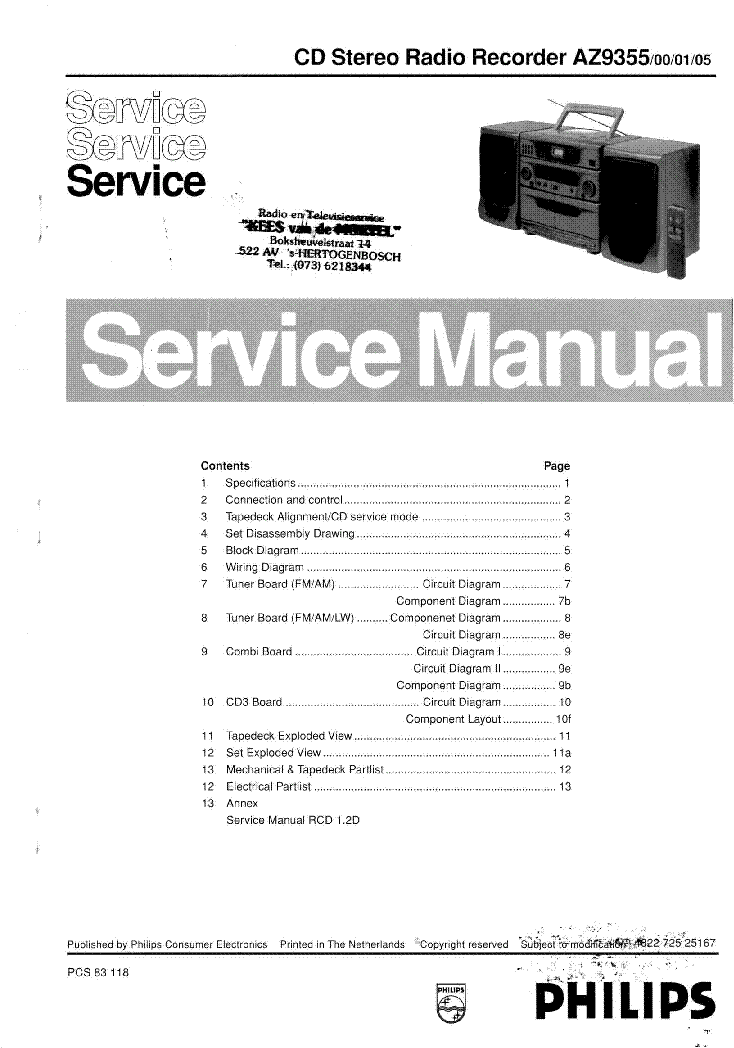 PHILIPS AZ9355 SM SI service manual (1st page)