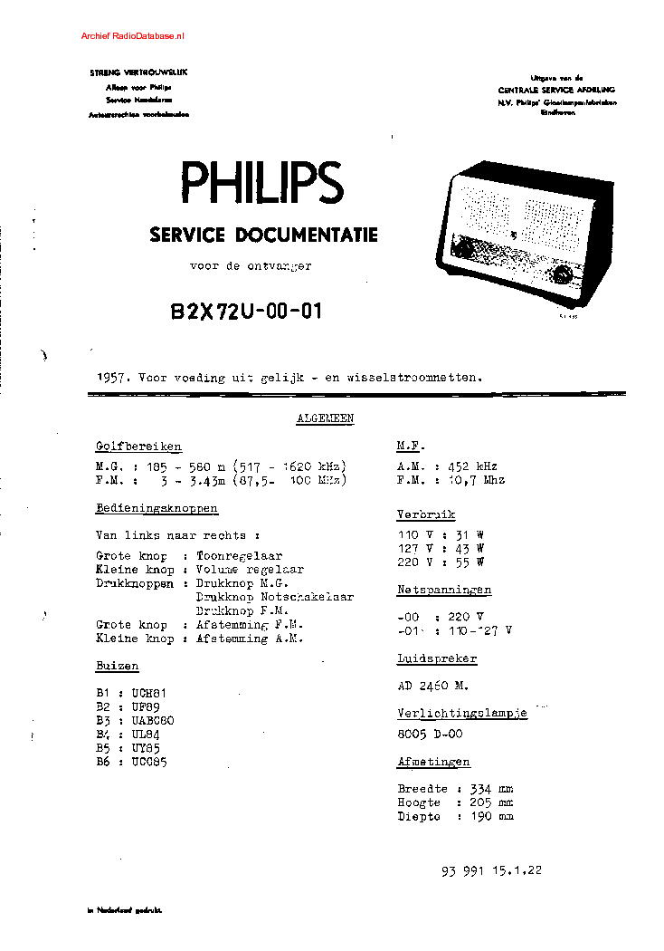 PHILIPS B2X72U service manual