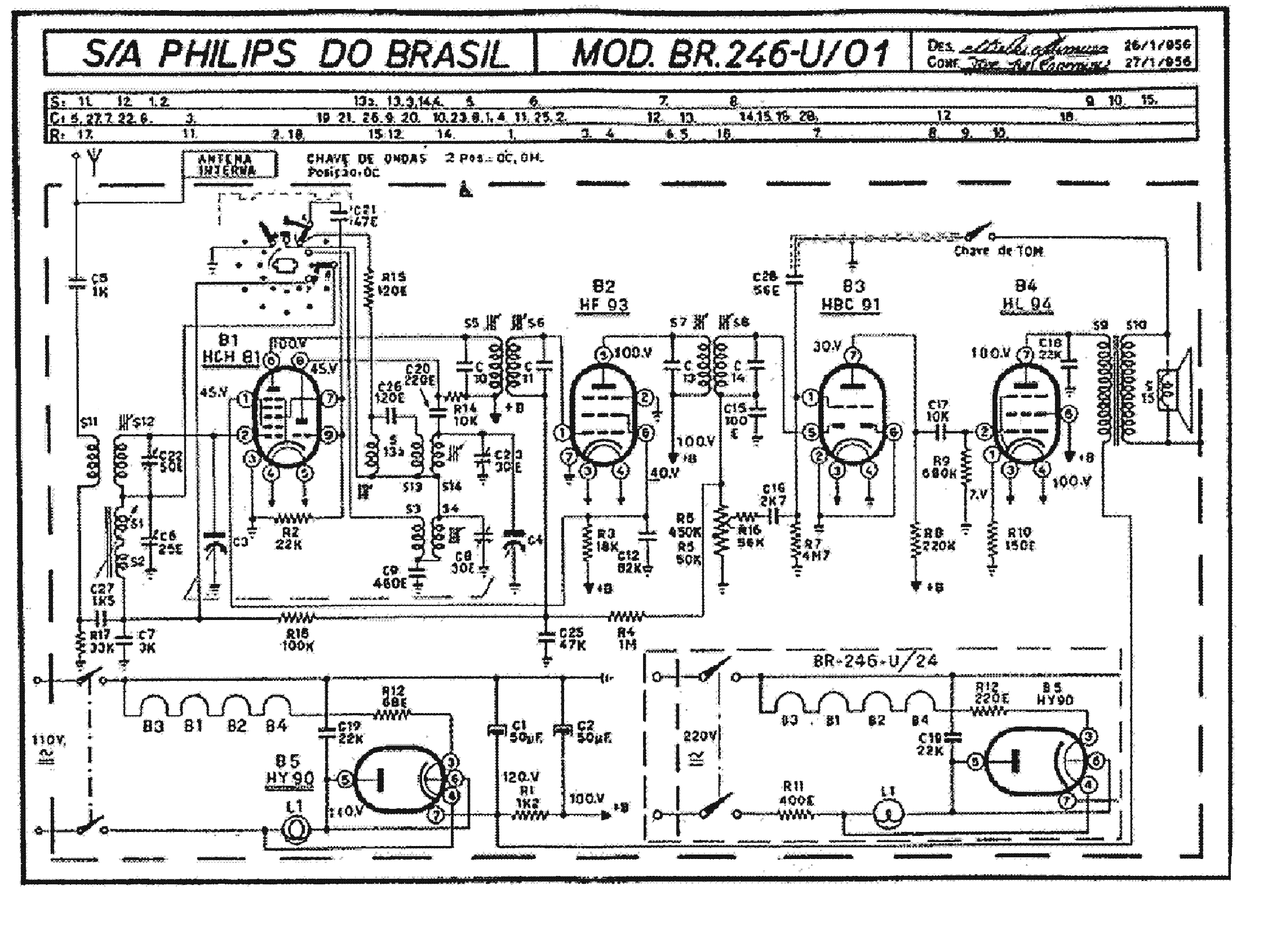 PHILIPS BR246U AC-DC RADIO 1956 SCH service manual (1st page)