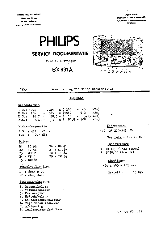 PHILIPS BX631A AM-FM RADIO 1953 SM service manual (1st page)
