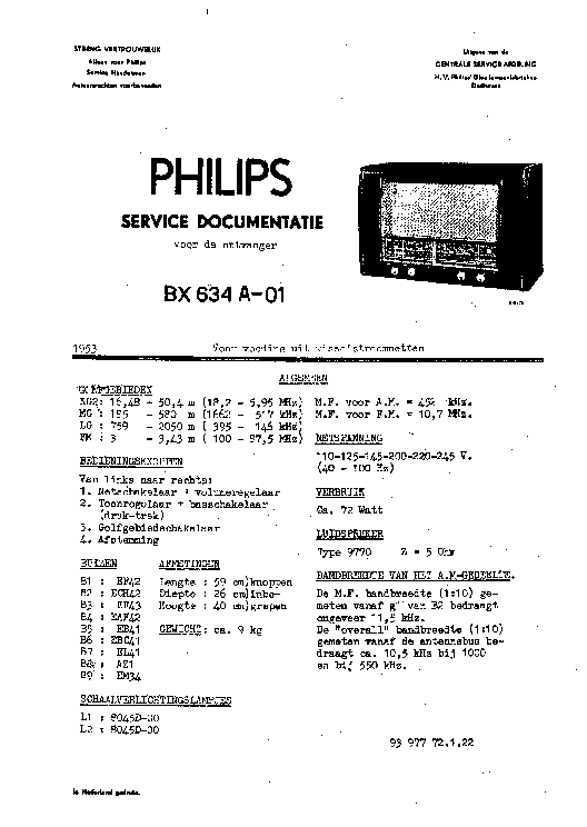 PHILIPS BX634A-01 RADIO 1953 SM service manual (1st page)