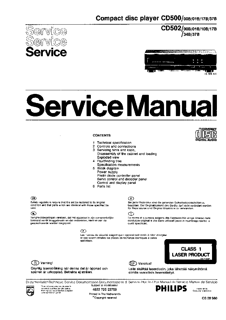 PHILIPS CD500 CD502 service manual (1st page)