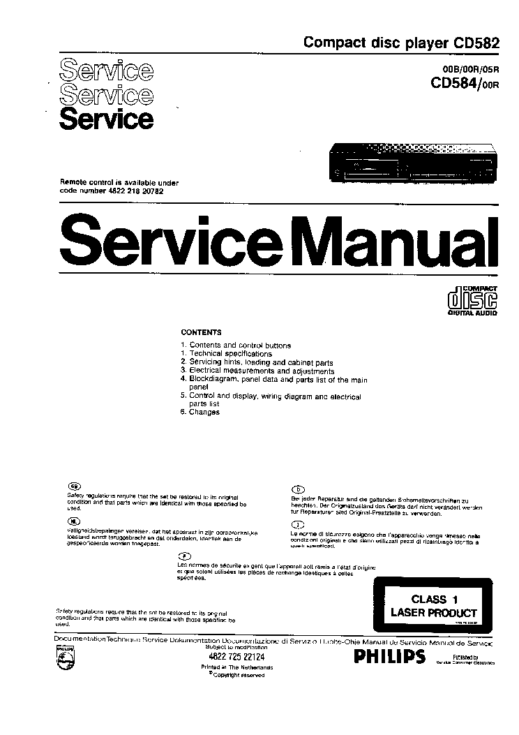 PHILIPS CD582-00B-00R-05R CD584-00R SM 1 service manual (1st page)