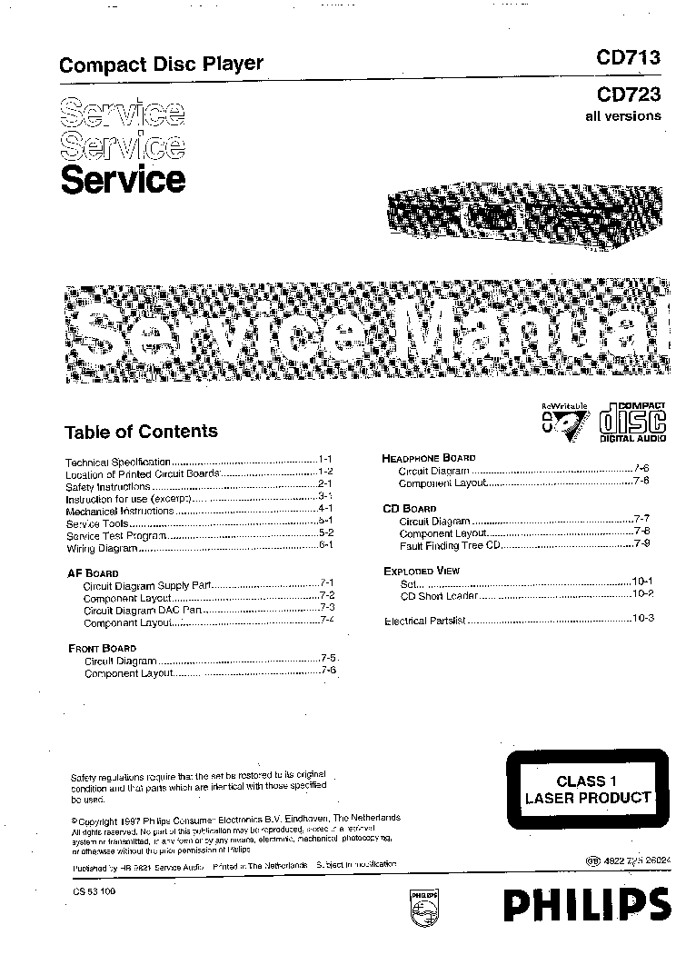 PHILIPS CD713 CD723 service manual (1st page)