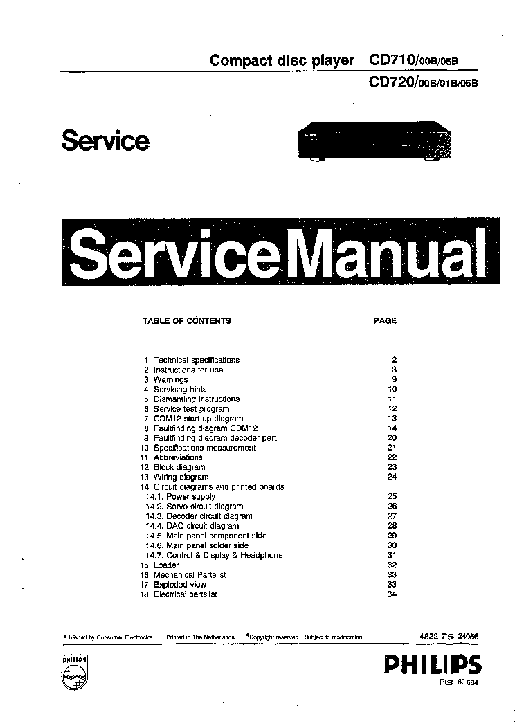 PHILIPS CD721 service manual (2nd page)
