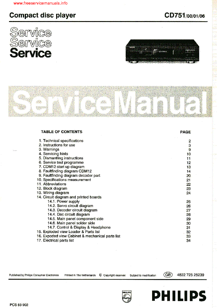 PHILIPS CD751 SM service manual (1st page)