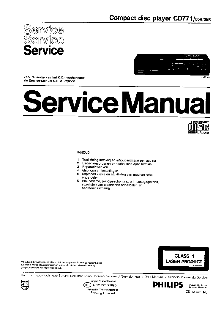 PHILIPS CD771-00R-05R SM service manual (1st page)