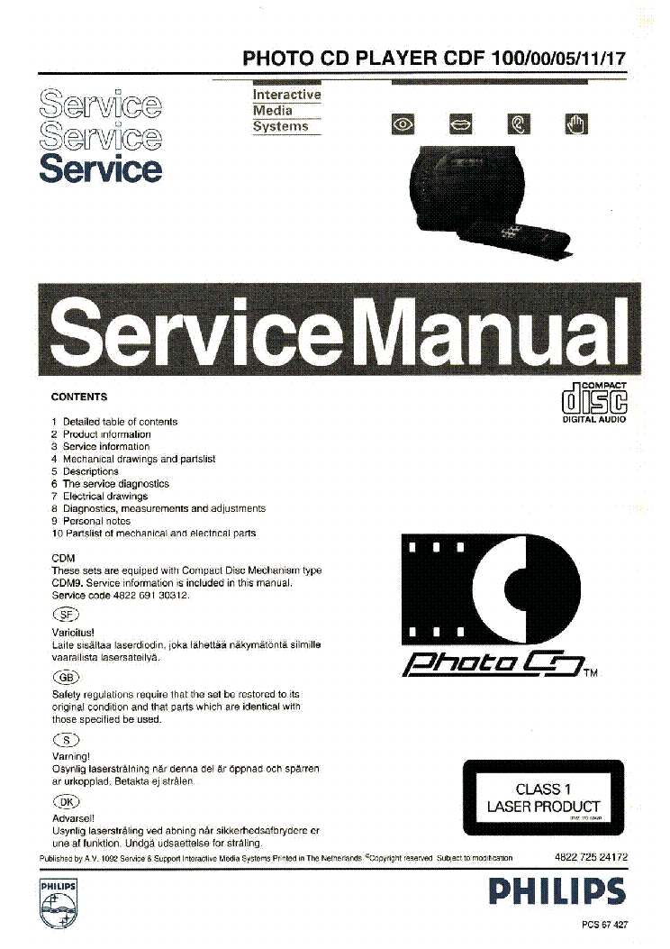 PHILIPS CDF100 SM service manual (1st page)