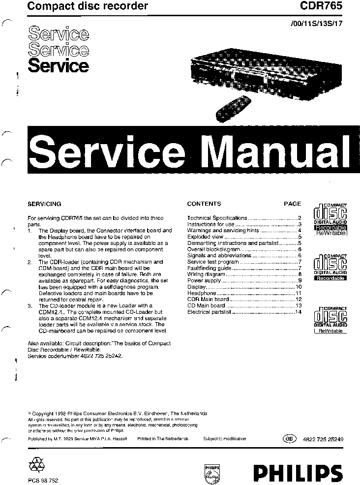 PHILIPS CDR765-00-11S-13S-17 SM service manual (1st page)