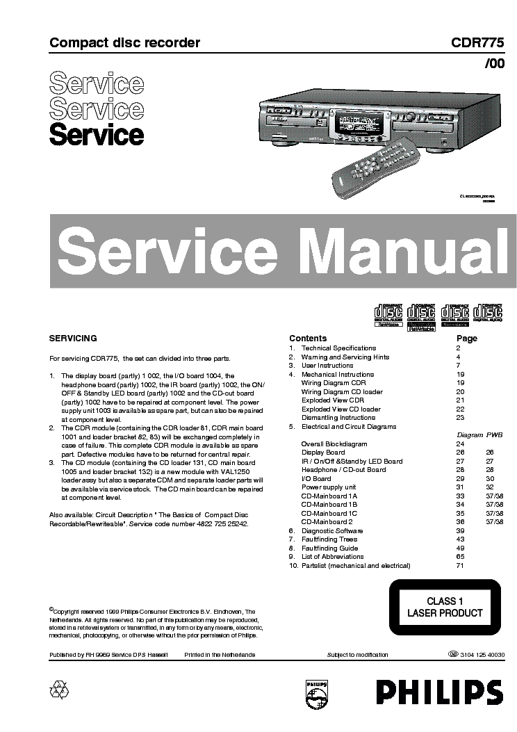 PHILIPS CDR775-1 SM service manual (1st page)