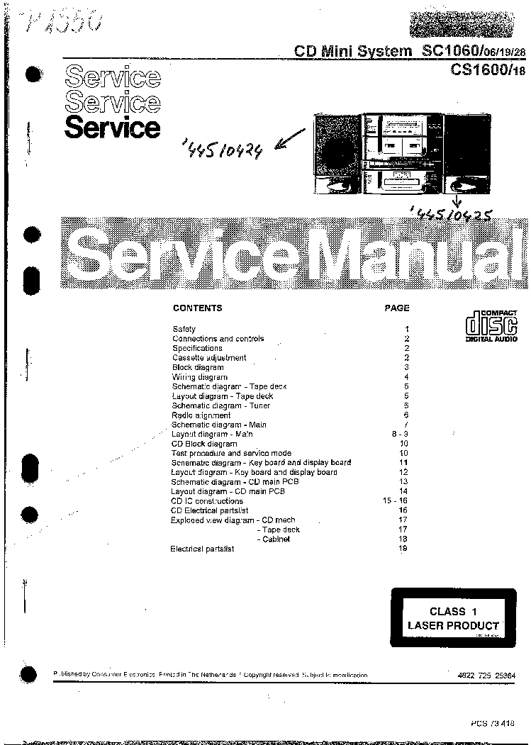 PHILIPS CS-1600 18 SC1060 06 19 28 SM service manual (1st page)