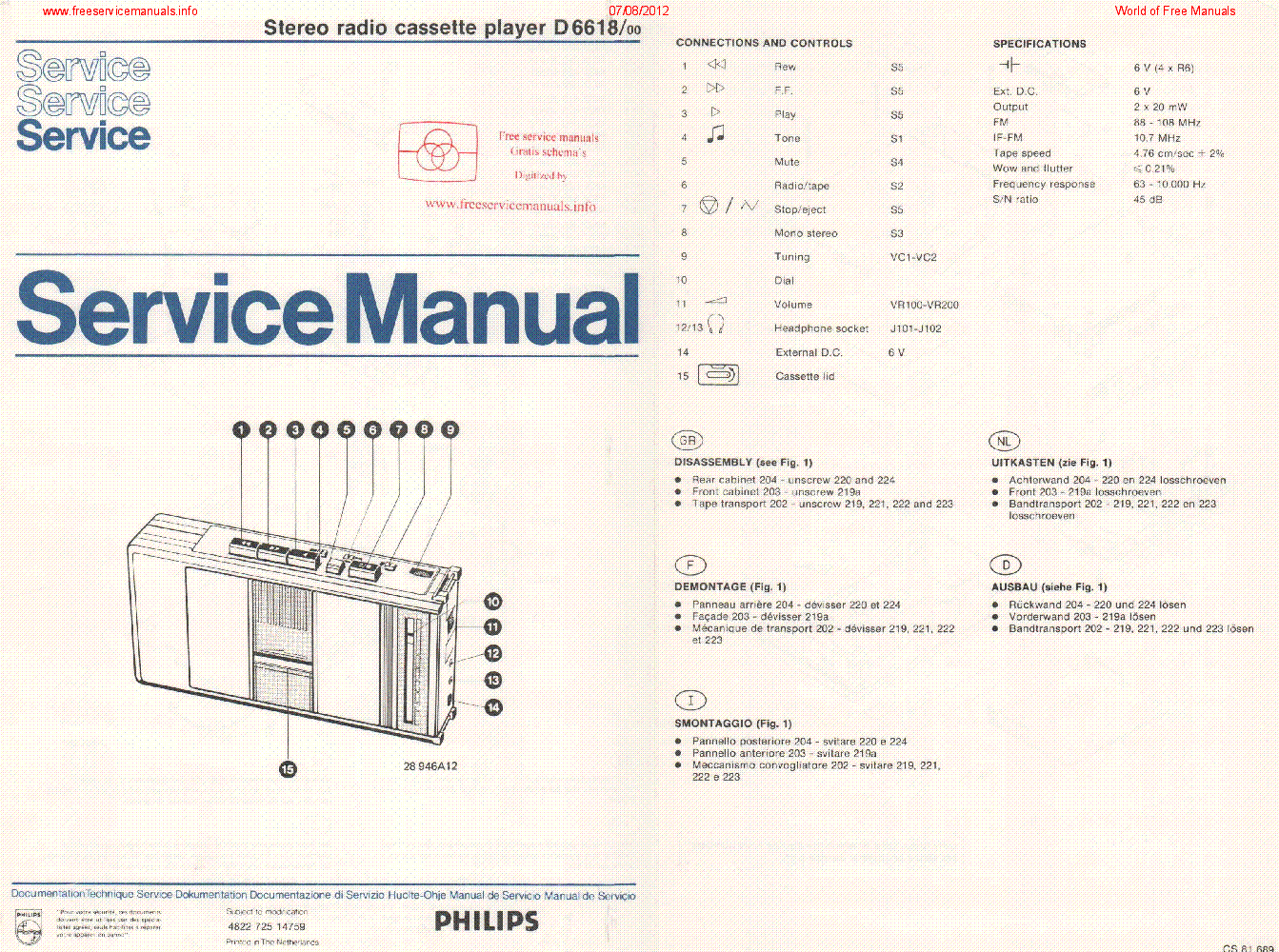 PHILIPS D 6618 service manual (1st page)
