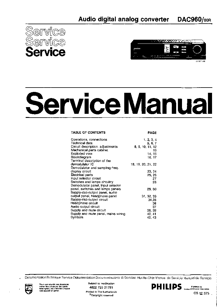 PHILIPS DAC960-00R SM service manual (1st page)