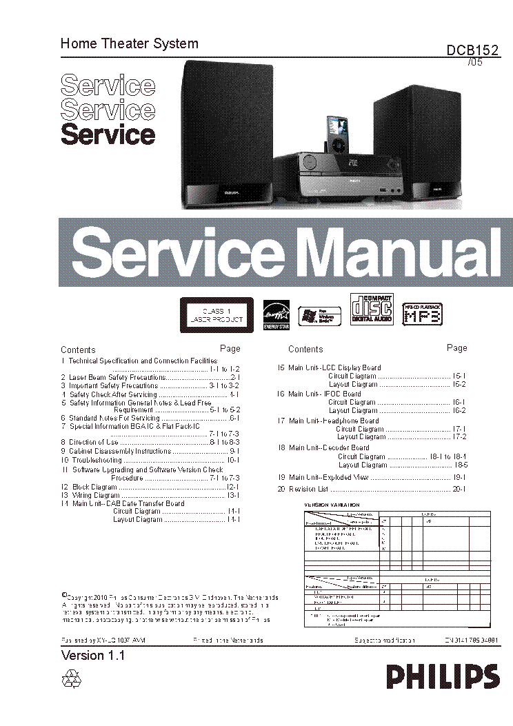 PHILIPS DCB152-05 VER.1.1 service manual (1st page)