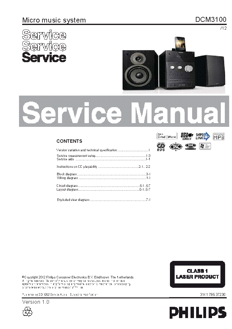 PHILIPS DCM-3100 MICRO MUSIC SYSTEM AND DOCK-FOR-IPOD-IPHONE-IPAD DAB 2011 SM service manual (1st page)