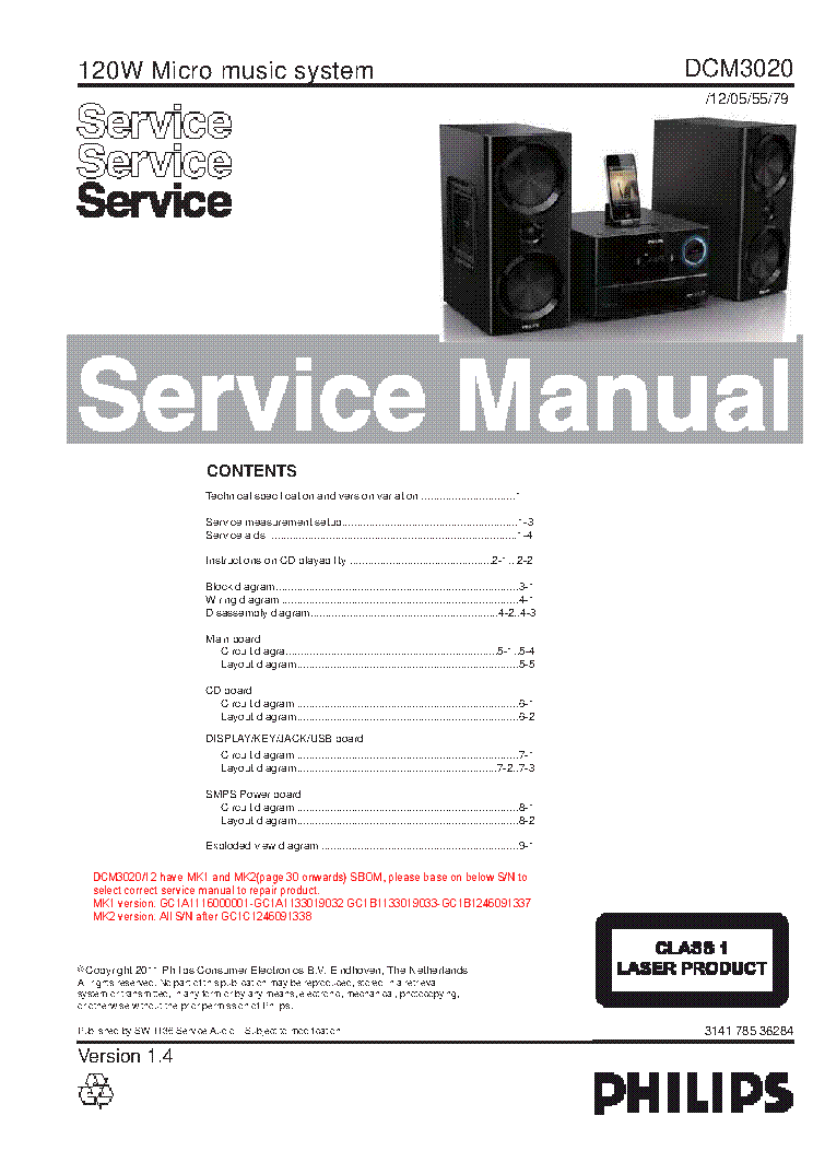 PHILIPS DCM3020-12,05,55,79 DCM3020-12 MK2 SM service manual (1st page)