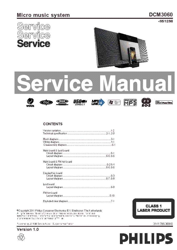 PHILIPS DCM3060-05 SB-EX-SI MICRO MUSIC SYSTEM 2011 SM service manual (1st page)