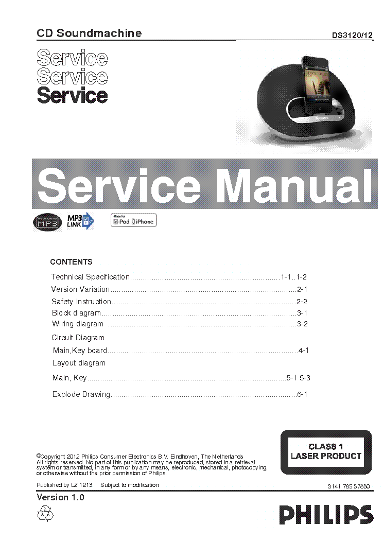PHILIPS DS3120 VER.1.0 CD SOUNDMACHINE service manual (1st page)