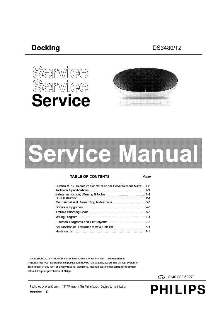 PHILIPS DS3480-12 VER.1.0 DOCKING service manual (1st page)