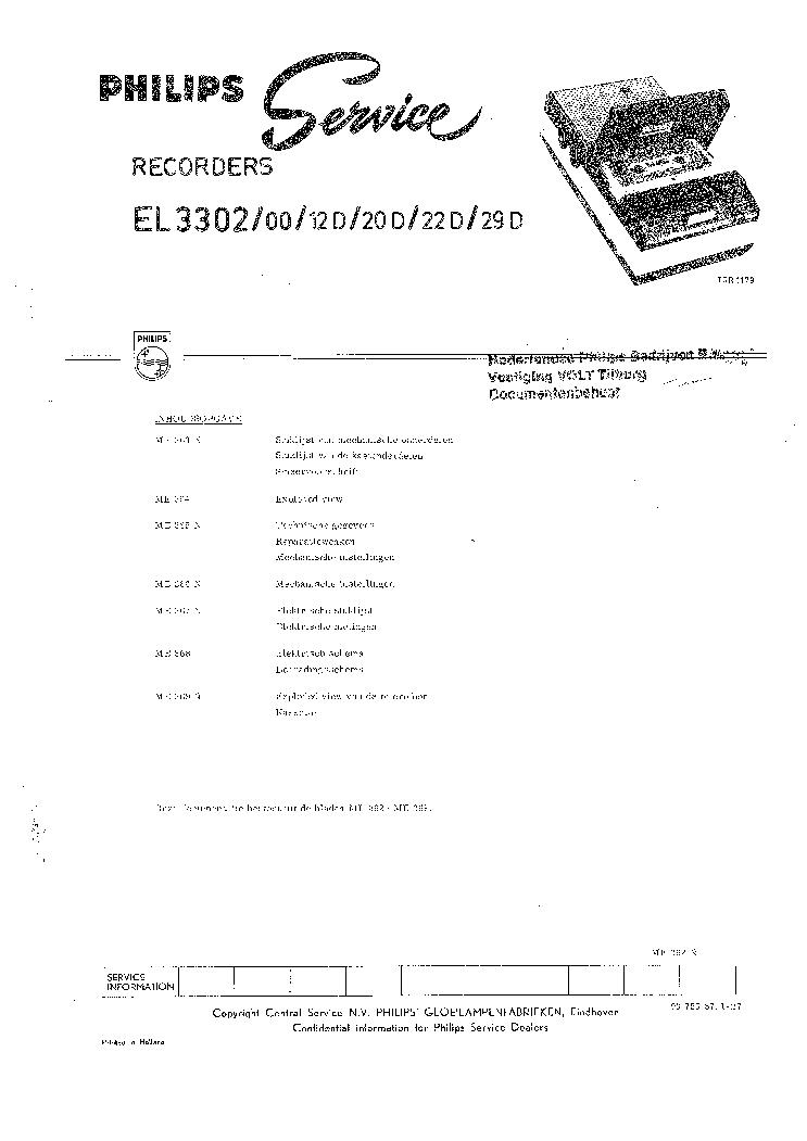 PHILIPS EL3302 CASETTE RECORDER5 SM service manual (1st page)